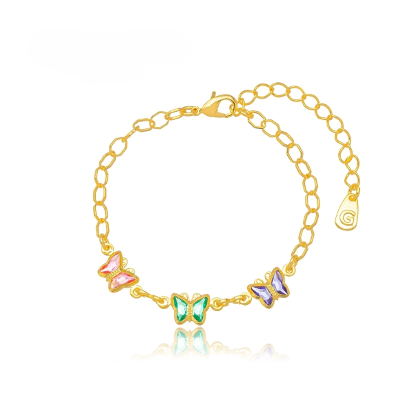 Pulseira Semijoia Infantil Borboletinhas de Cristal Coloridas